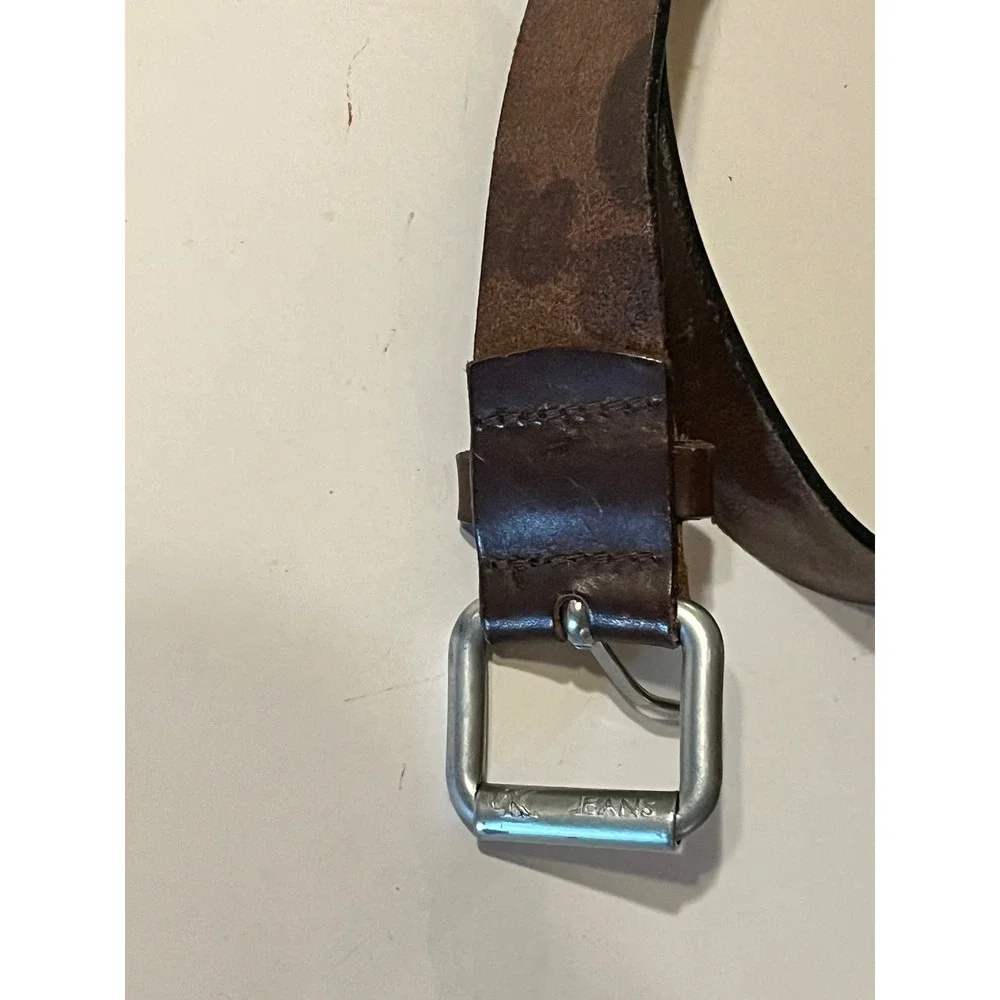 Calvin Klein Jeans Mens Brown Italian Leather Belt Silver Buckle Medium 410542
